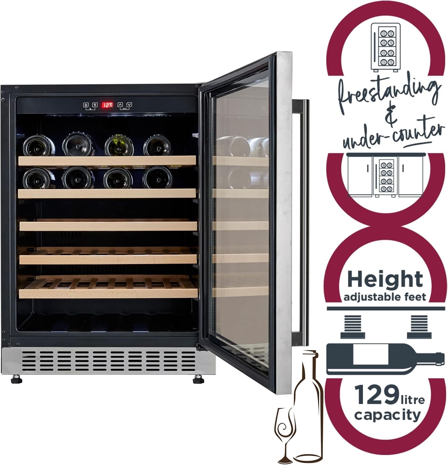 46 Bottle Dual Zone Wine Cooler Built In Under Counter LED Glass Door
