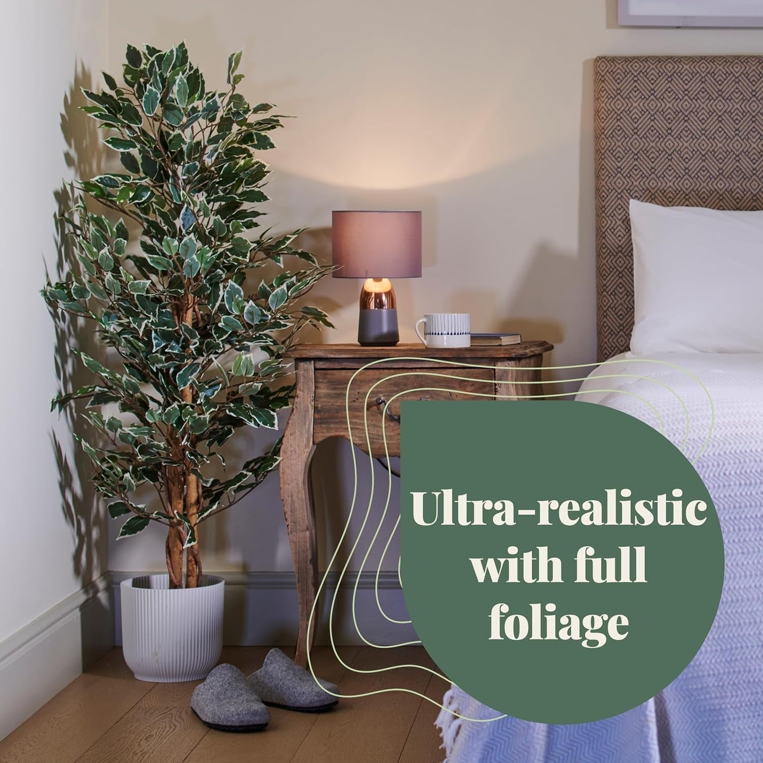 6ft Ficus Tree in Weighted Pot Faux Realistic Variegated Indoor Home Decoration