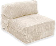 Fold Out Chair Bed Single Futon Mattress Corduroy Sofa Guest Cream