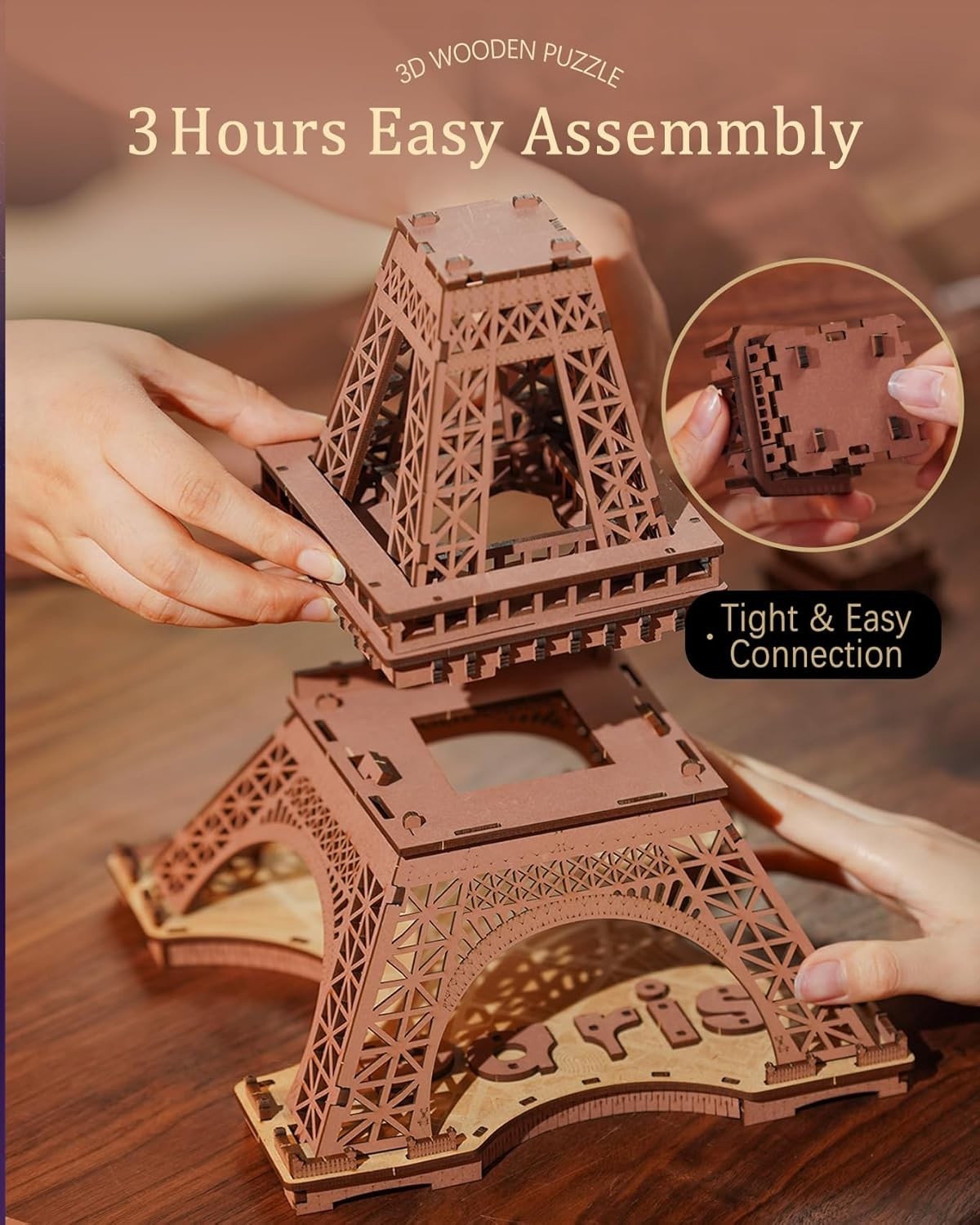 3D Eiffel Tower Puzzle LED Wooden Model Kit Paris Night Light Decor