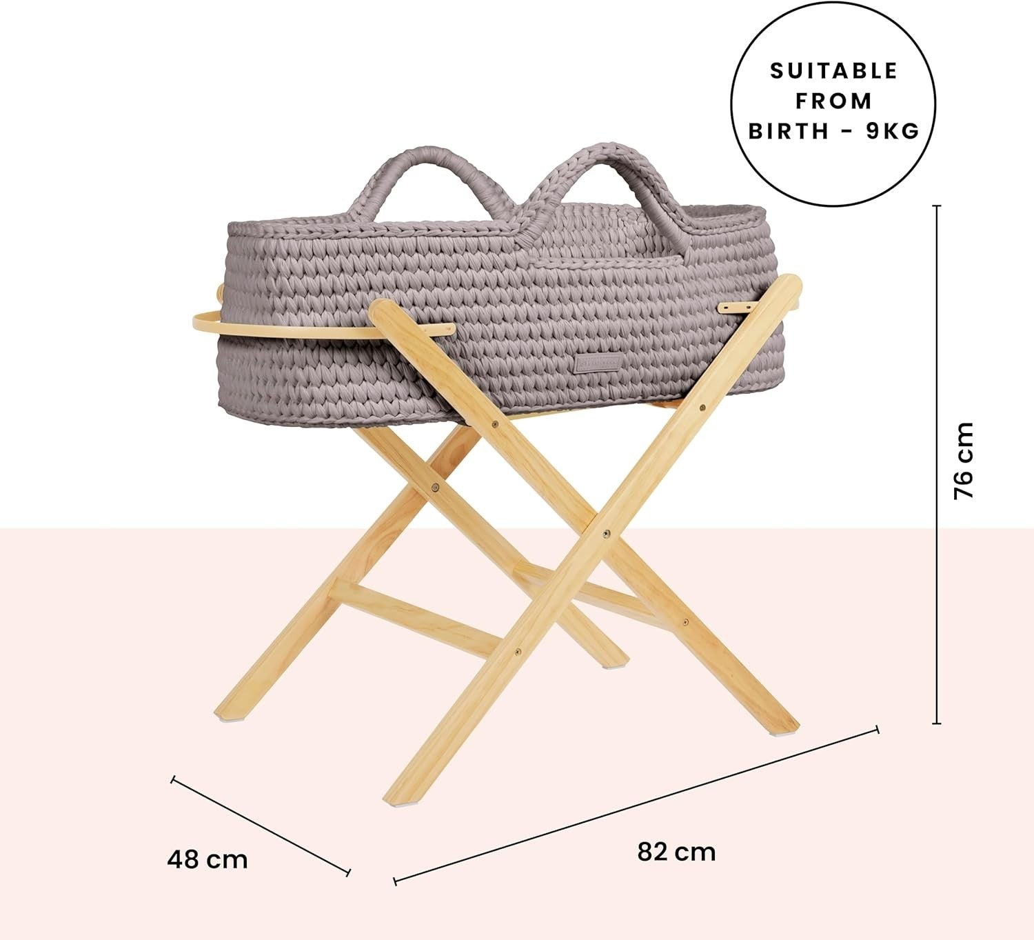 Crochet Moses Basket with Foldable Stand & Mattress Lightweight Tawny Pine