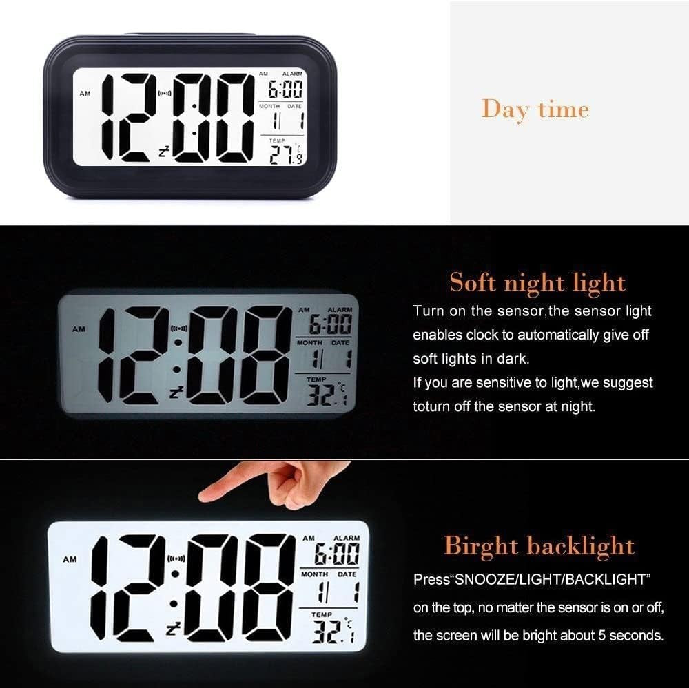 Kids Digital Alarm Clock Temperature Display Loud Snooze 12/24H Battery