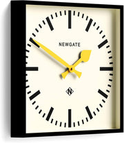 Silent Square Retro Wall Clock 40cm Yellow Hands Black Dial Office Home
