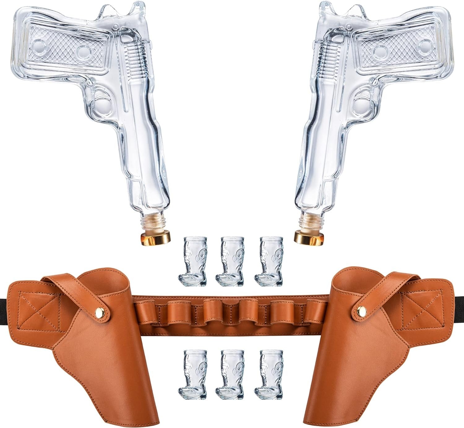 Whiskey Gun Decanter Set with Shot Glasses & Holster – Party Bar Gift