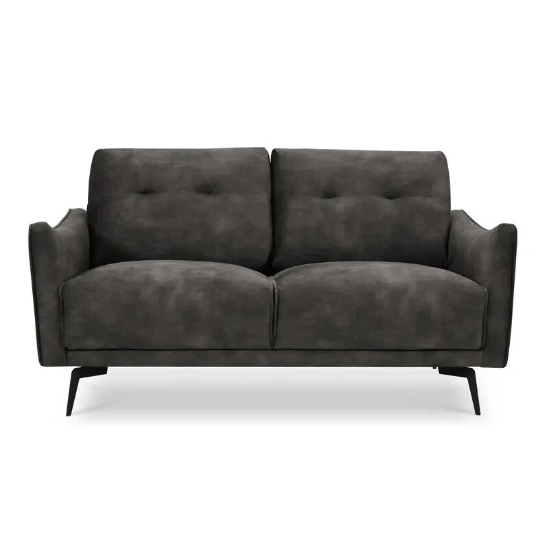 Steel Grey Velvet 2 Seater Sofa | Modern Tufted Couch w/ Metal Legs