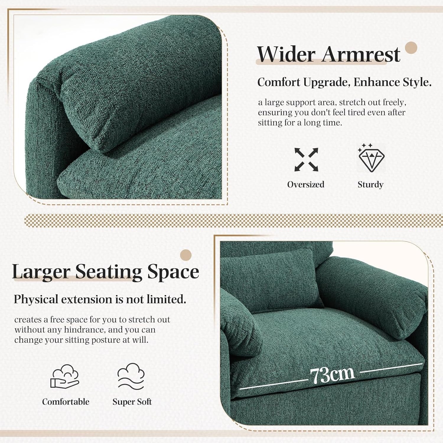 Green Oversized Tub Chair Plush Upholstered Accent Armchair Seating