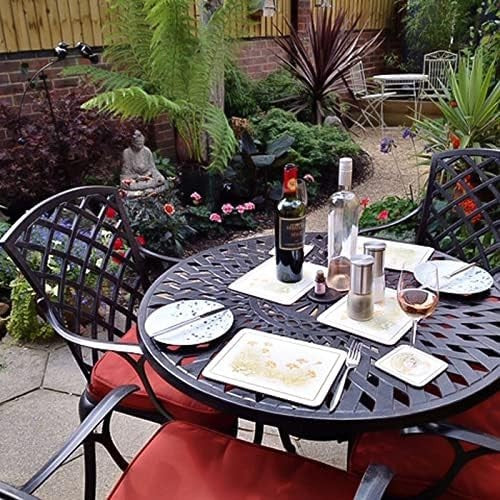 Round Cast Aluminium Garden Table Set 4 Chairs Weatherproof Metal
