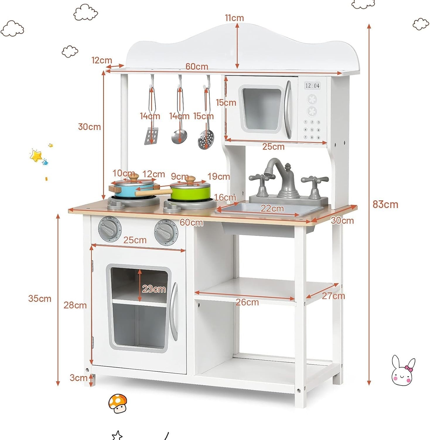 Wooden Kids Play Kitchen w/ Stove Oven Sink Accessories Toy Set