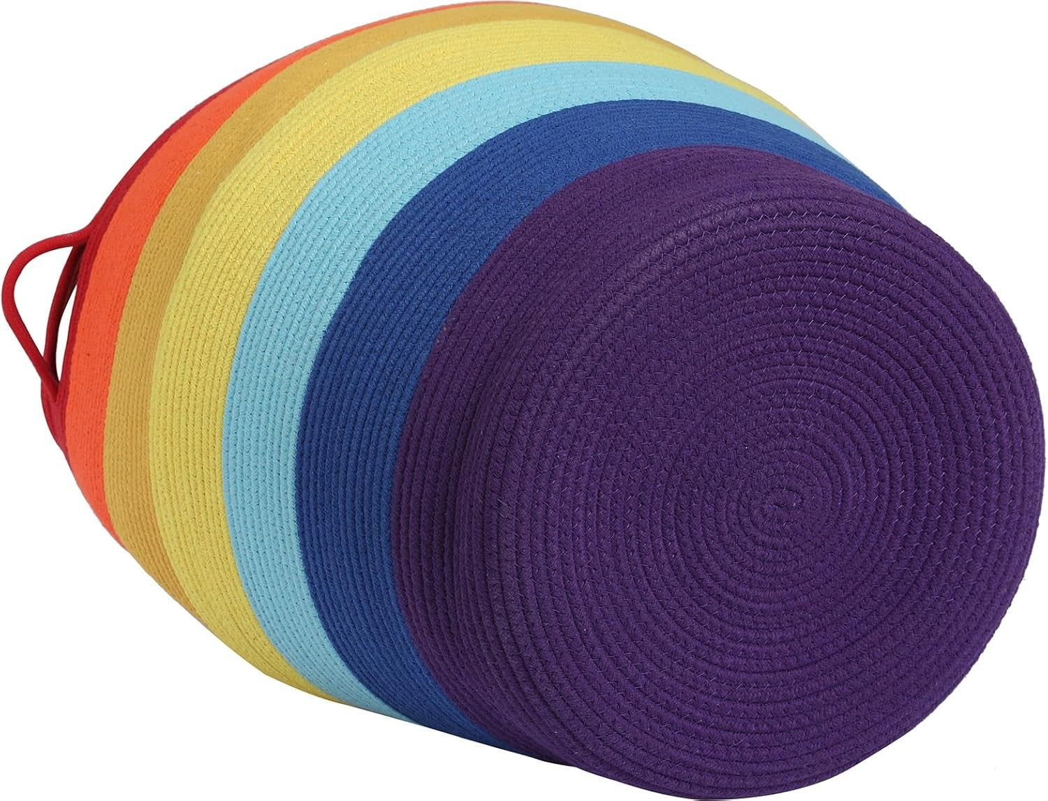 XL 26" Rainbow Cotton Rope Laundry Basket with Lid Large Woven Storage Hamper