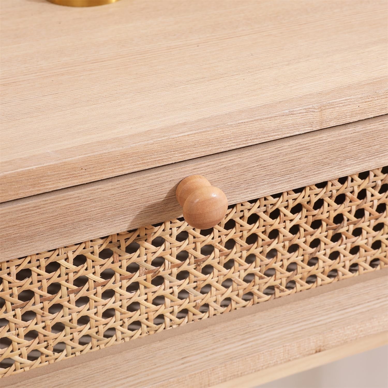 Stylish 2-Drawer Rattan Console Table 90cm Wide for Hallway & Bedroom