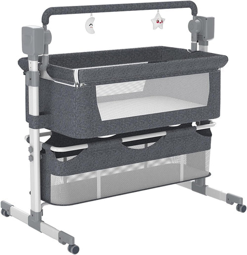 Adjustable Baby Bedside Crib Electric Co-Sleeper with Mattress & Storage Grey