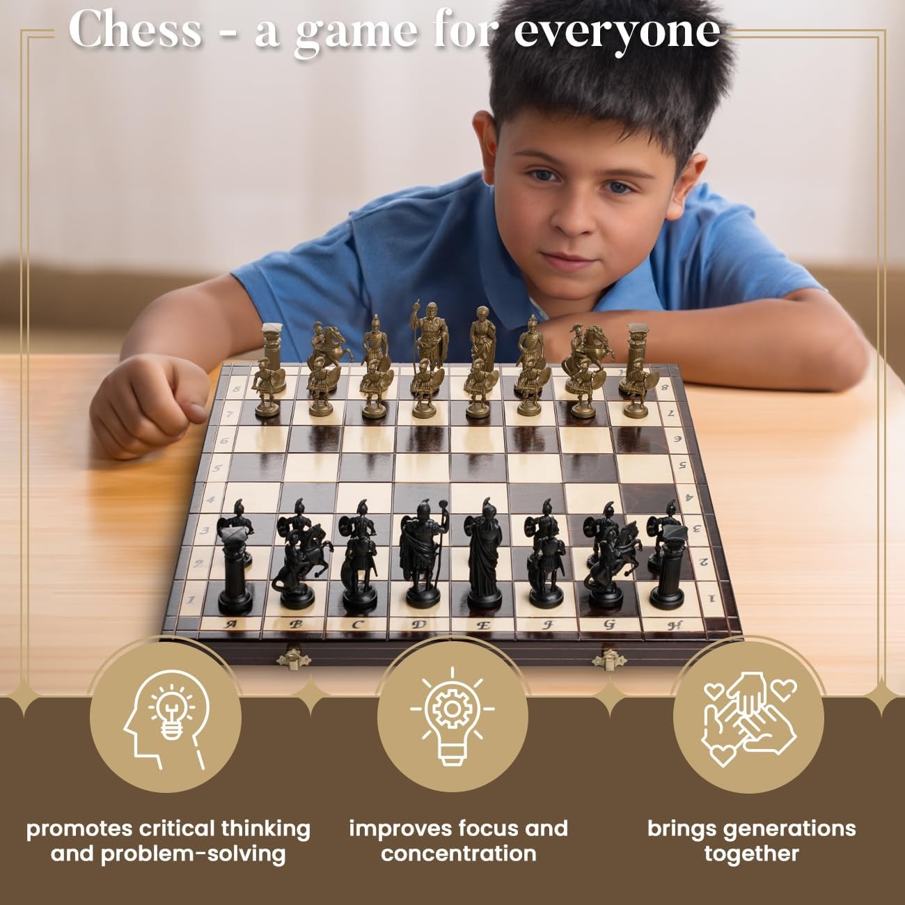 50cm Sparta Chess Set Weighted Pieces Large Wooden Board Greek Army Theme