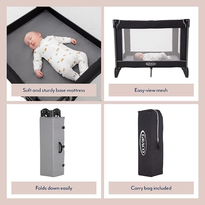 Compact Travel Baby Cot Bed Lightweight Foldable with Carry Bag & Mattress
