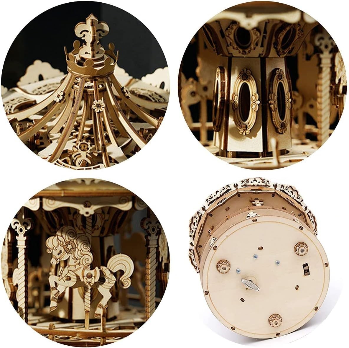 3D Wooden Music Carousel Puzzle with Mechanical Rotation & Light