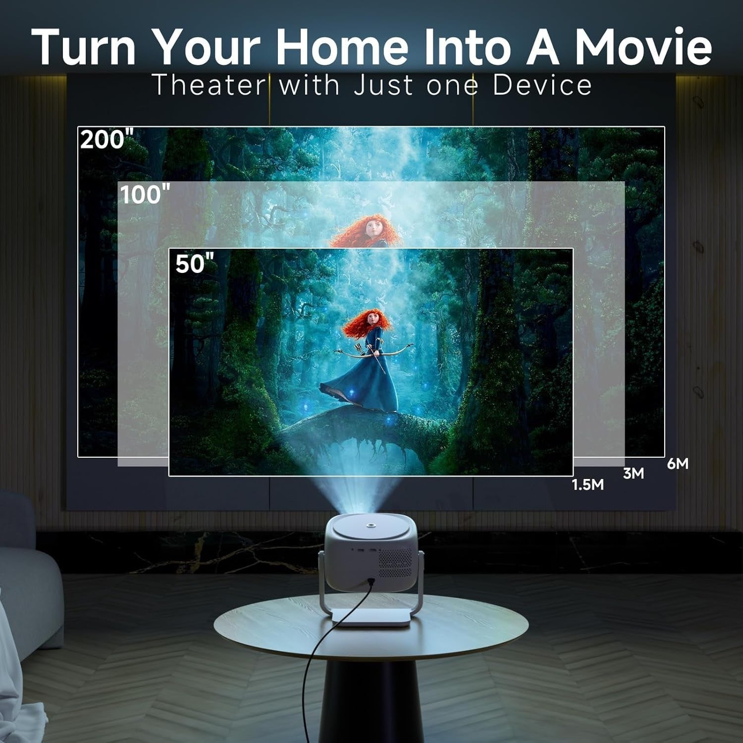 1080P Mini Projector WiFi 6 Bluetooth 360° Stand Auto Keystone 4K Support