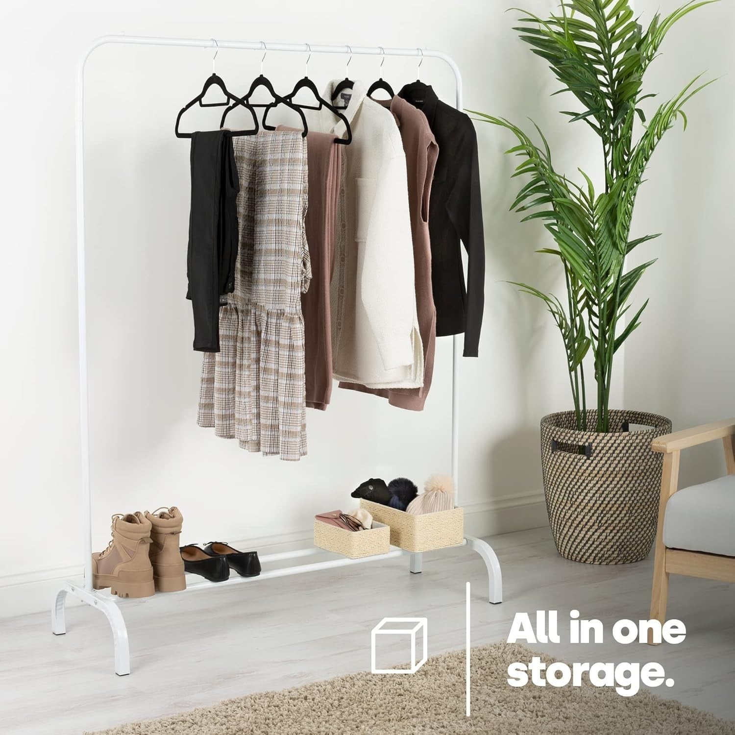 Freestanding Clothes Rail with Shoe Shelf White Heavy Duty