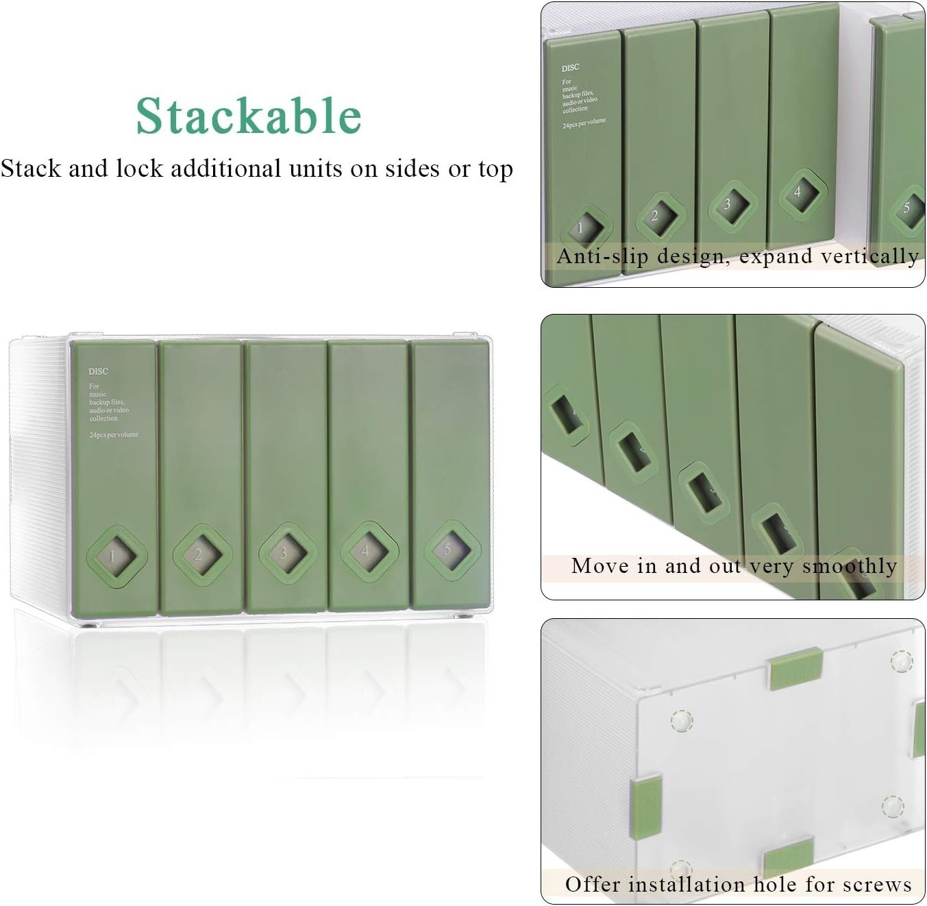 120 Disc CD DVD Storage Box Organizer Stackable Media Holder Green