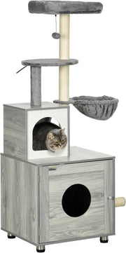 Cat Litter Box Enclosure with Cat Tree Scratching Posts Platform Condo
