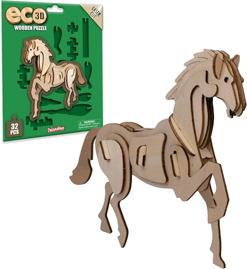 3D Wooden Horse Puzzle Kit – Eco Safari Animal Toy, Fun STEM Gift for Kids