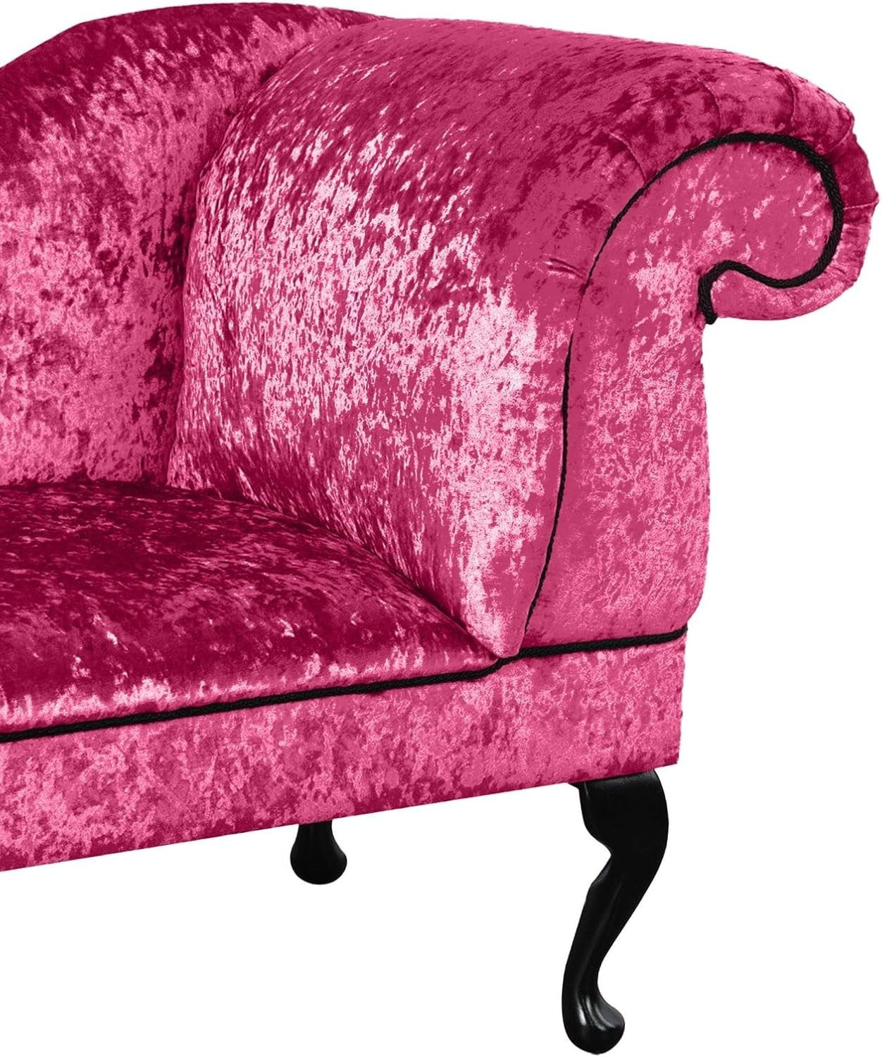 Luxury Left Hand Velvet Chaise Lounge Chair Boysenberry with Queen Anne Legs.