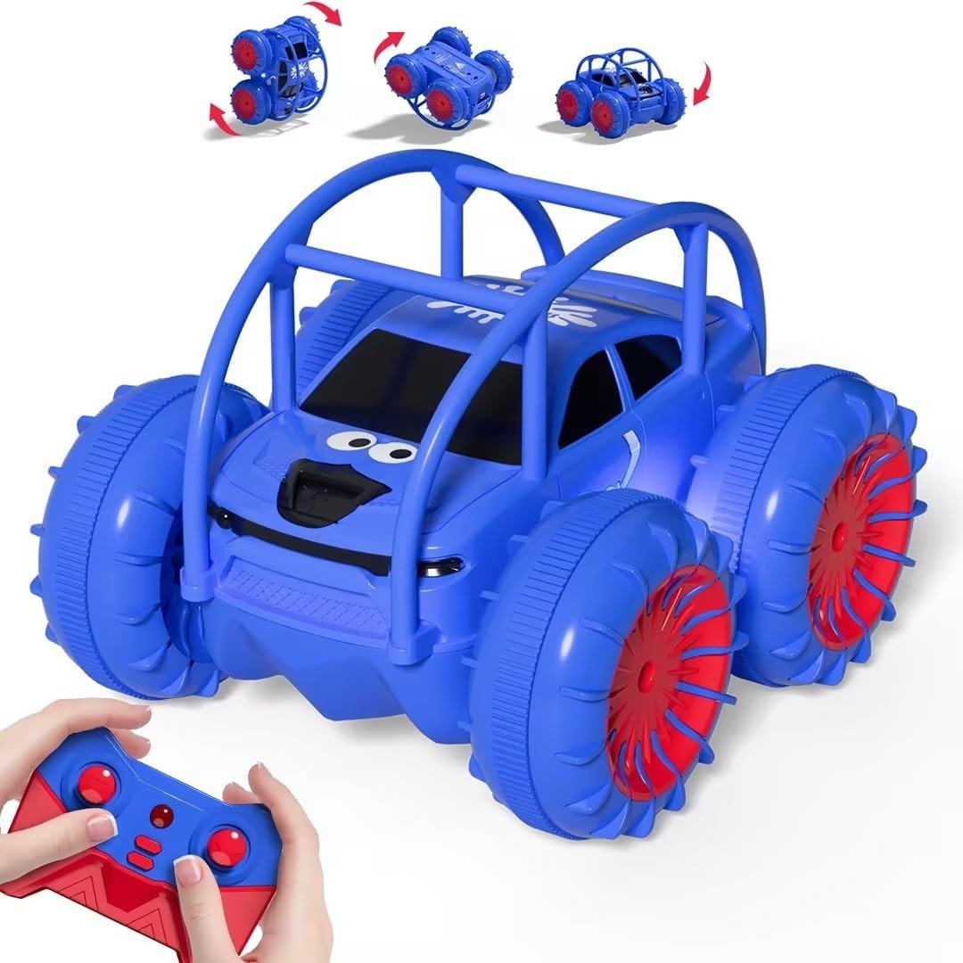 Amphibious RC Stunt Car 4WD Type-C Rechargeable 360° Flip LED Lights Kids Toy
