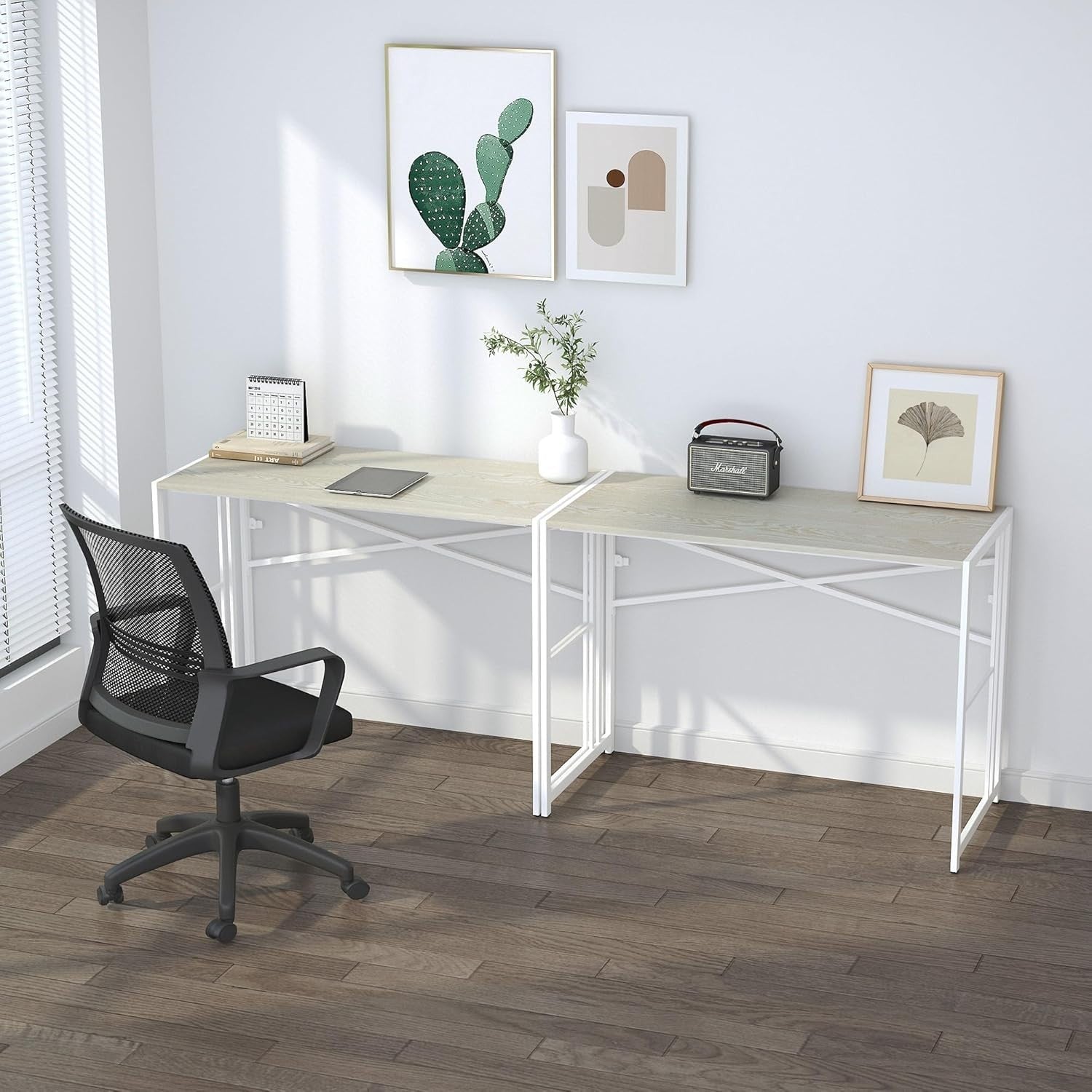 Folding Desk 103cm Natural & White Compact No Assembly Home Office Table