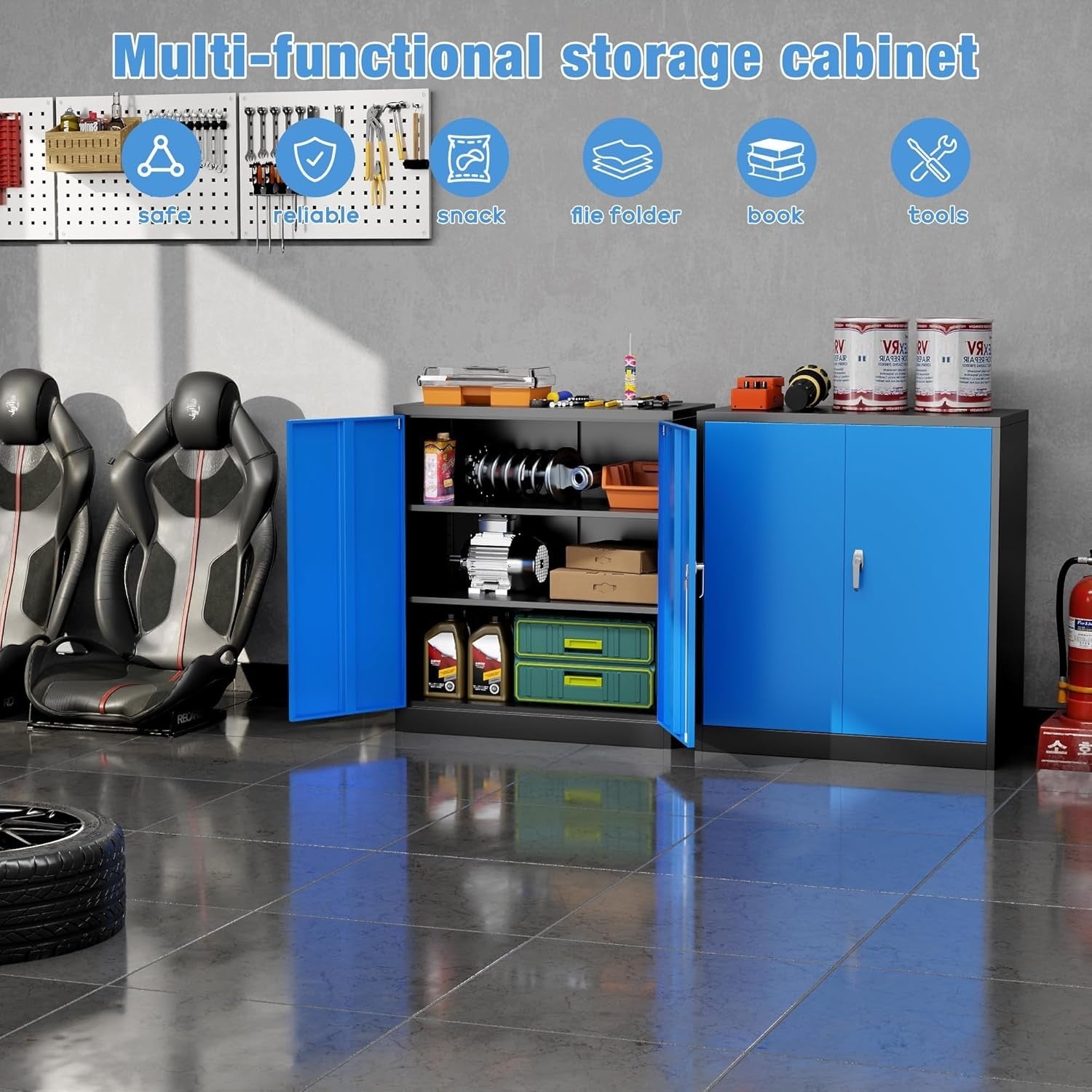 Lockable Metal Storage Cabinet 90cm Steel Office Tool Cupboard Shelves