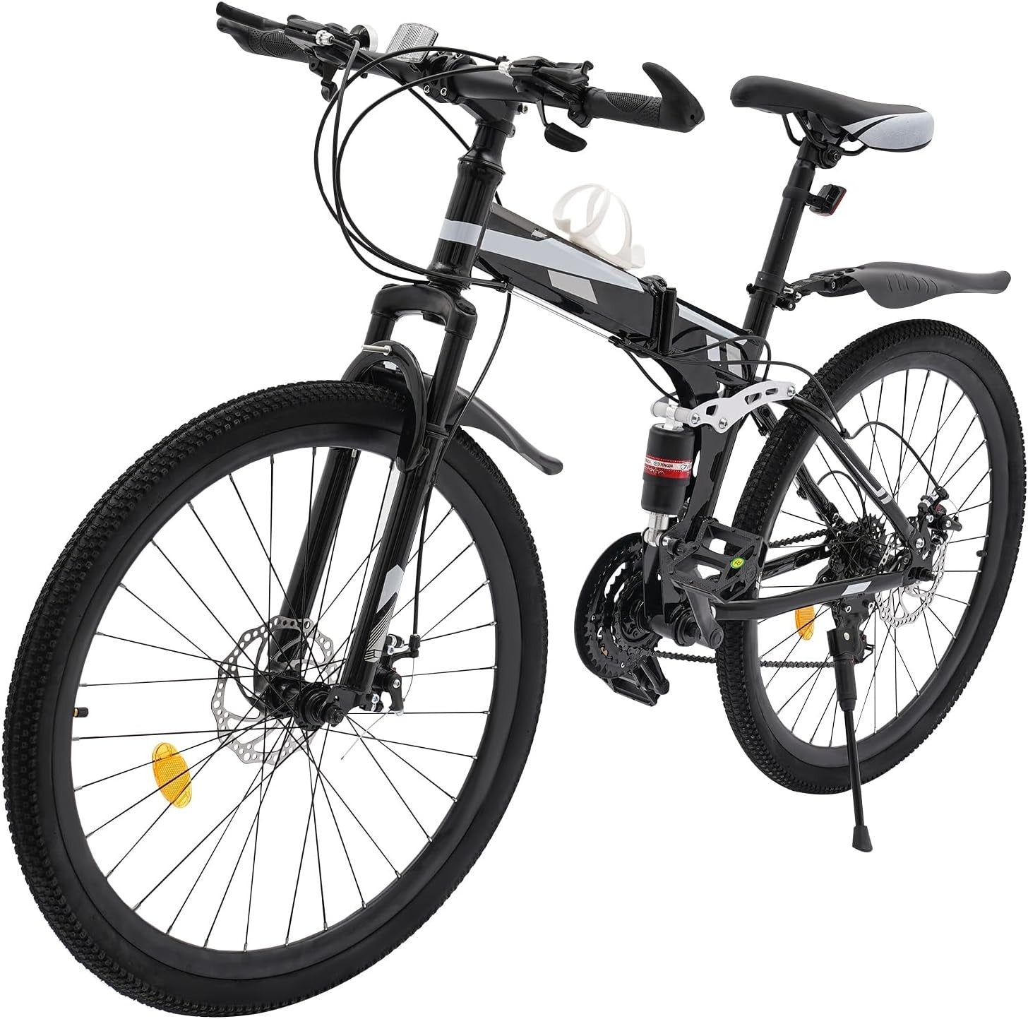26" Folding Mountain Bike 21-Speed Dual Disc Brakes Full Suspension MTB