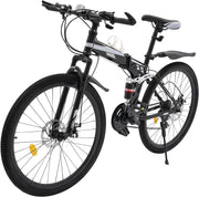 26" Folding Mountain Bike 21-Speed Dual Disc Brakes Full Suspension MTB