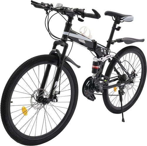 26" Folding Mountain Bike 21-Speed Dual Disc Brakes Full Suspension MTB