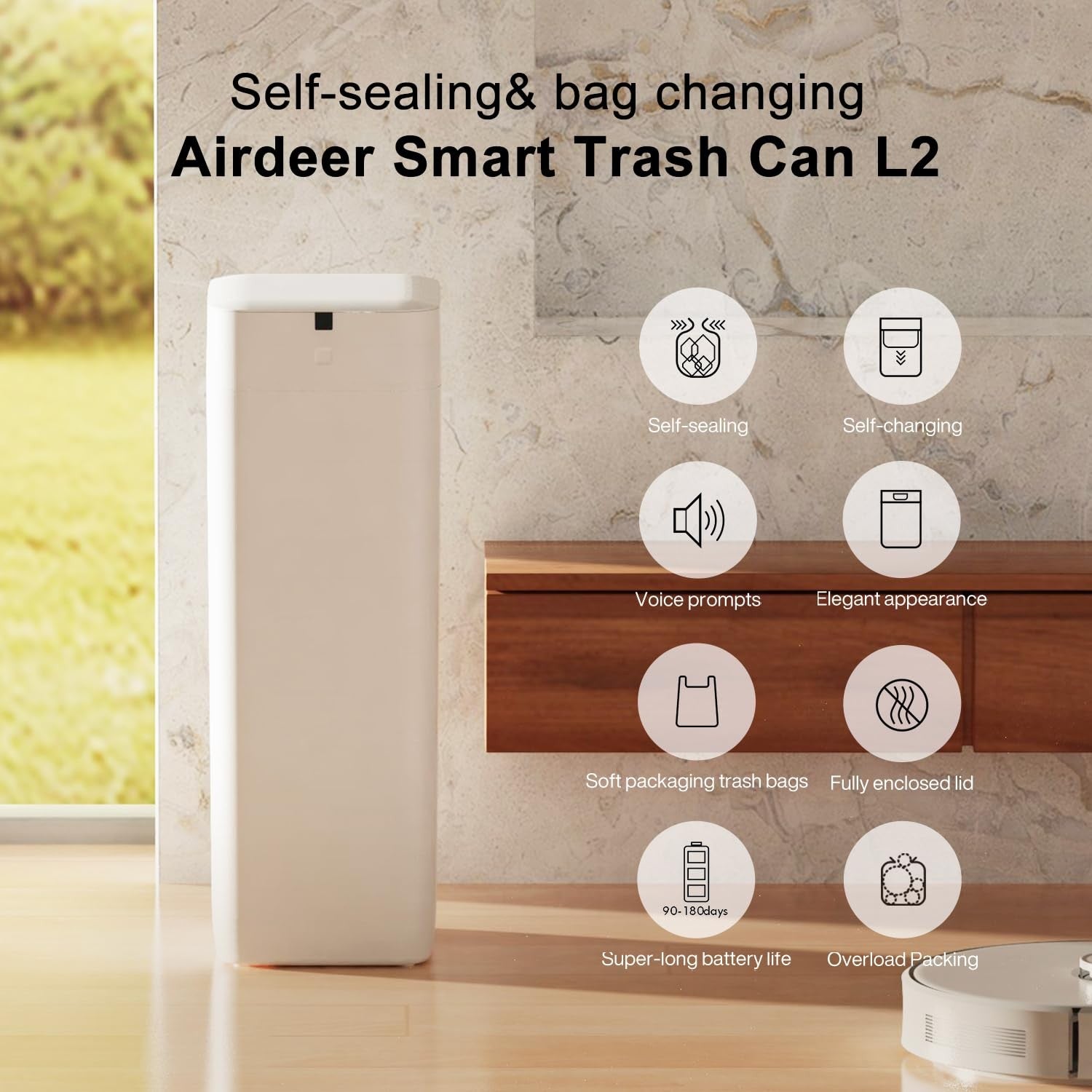 4-Gallon Touchless Smart Trash Can – Automatic Self-Sealing Bin