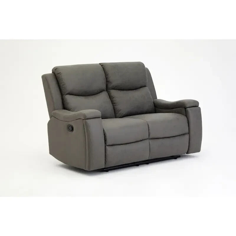 2 Seater Recliner Sofa Faux Leather Manual Grey PU Lounge Cup Holder