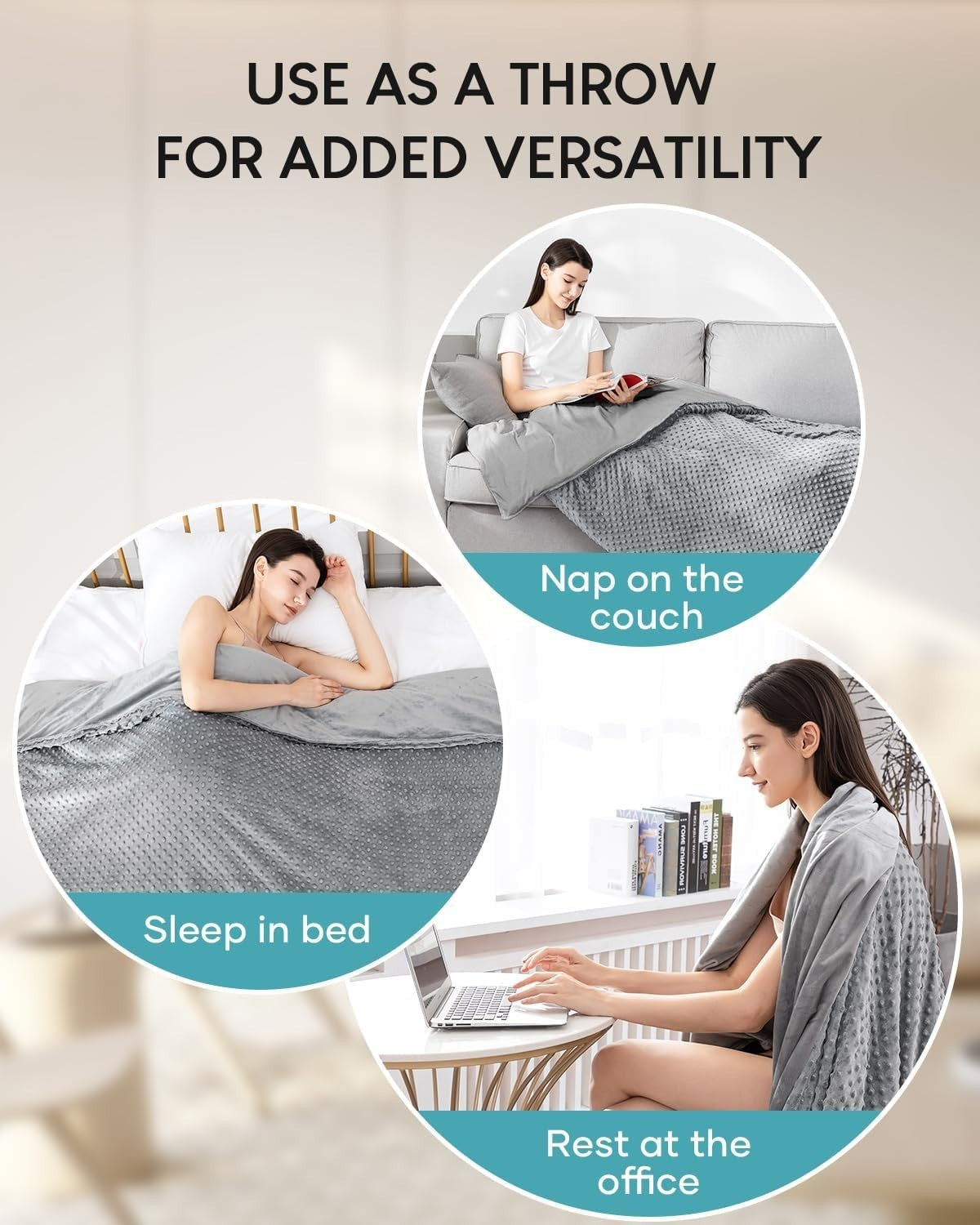 Grey Weighted Blanket Duvet Cover 48x72 Reversible Soft Minky