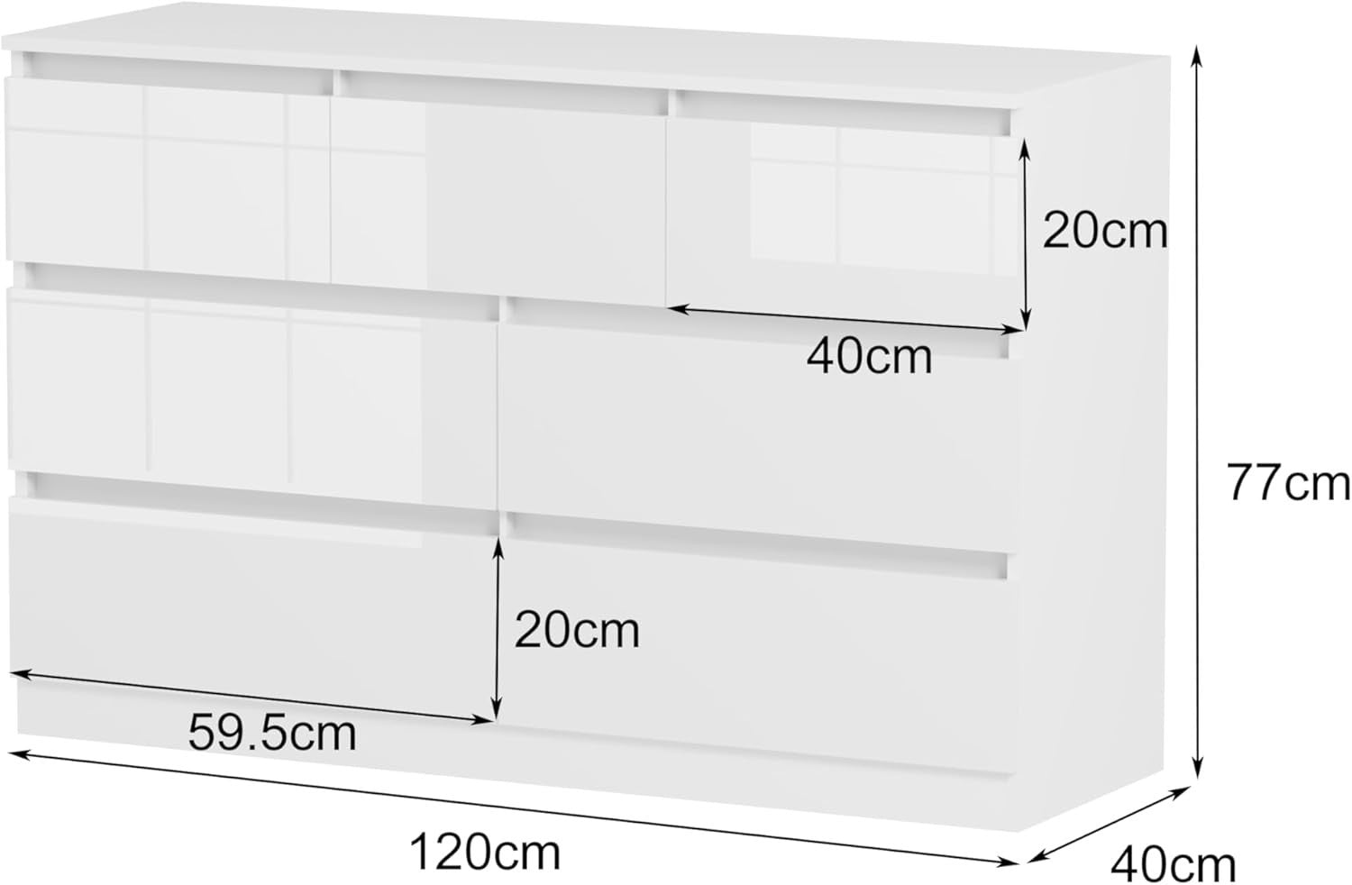 White Gloss 8 Drawer Chest Wide Tall Storage Cabinet for Bedroom Office
