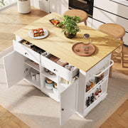 Kitchen Island on Wheels with Foldable Table, Power Sockets & Storage Drawers