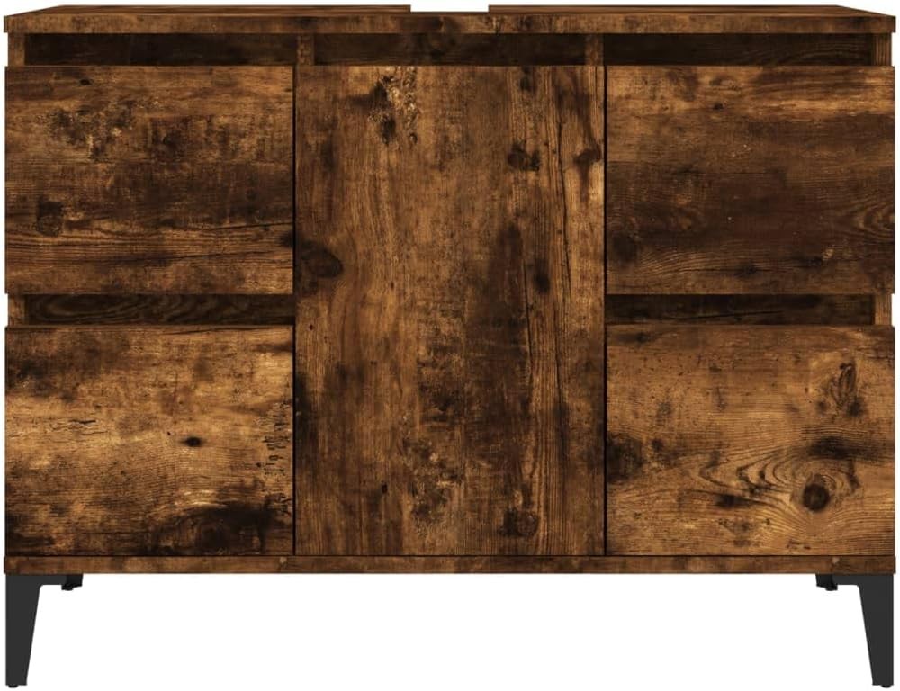 Smoked Oak Bathroom Sink Cabinet Vanity Unit with Drawers Cupboard Storage