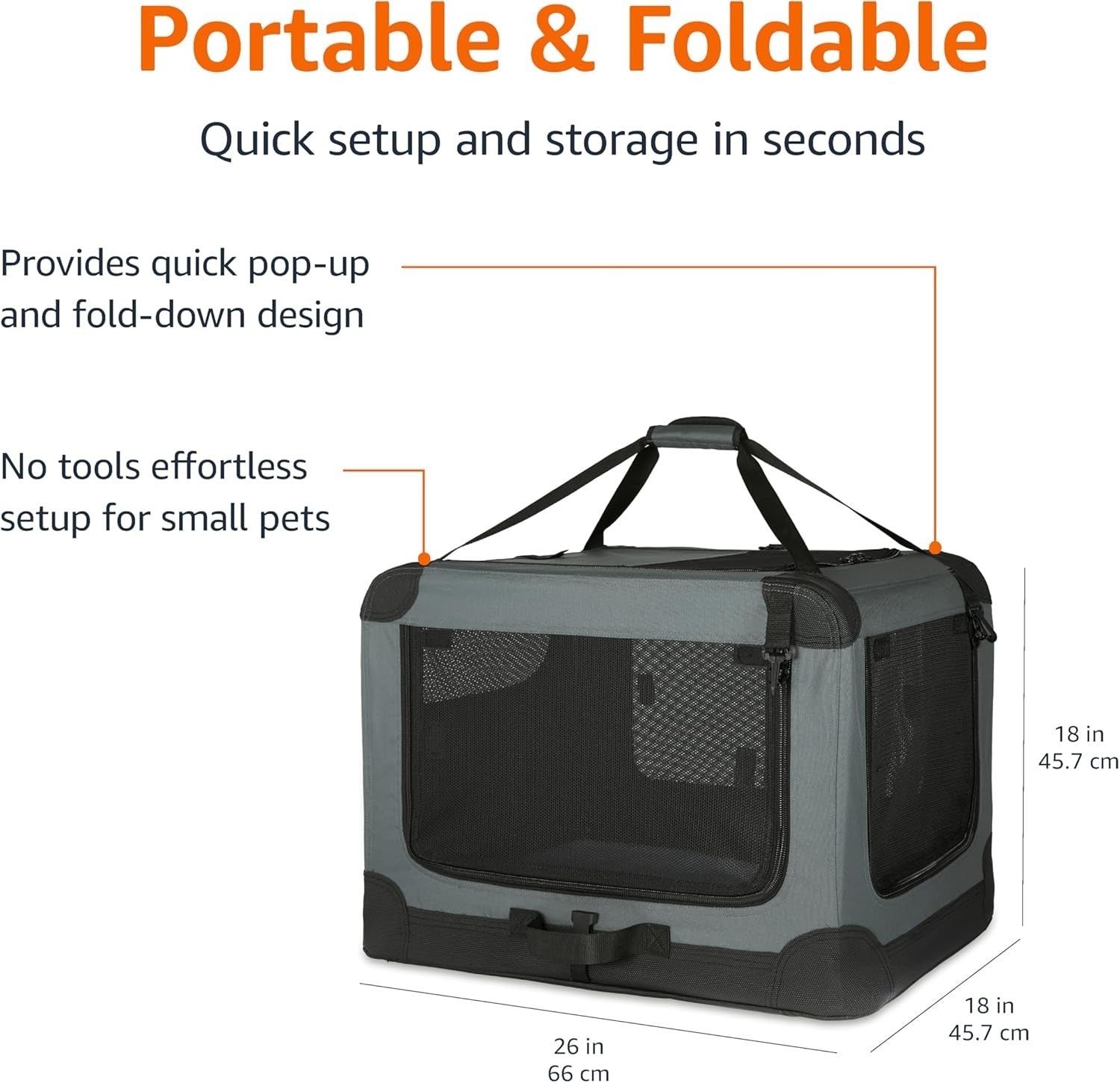 Soft Dog Cat Travel Crate Carrier Cage Folding Portable Kennel 66x46x46cm