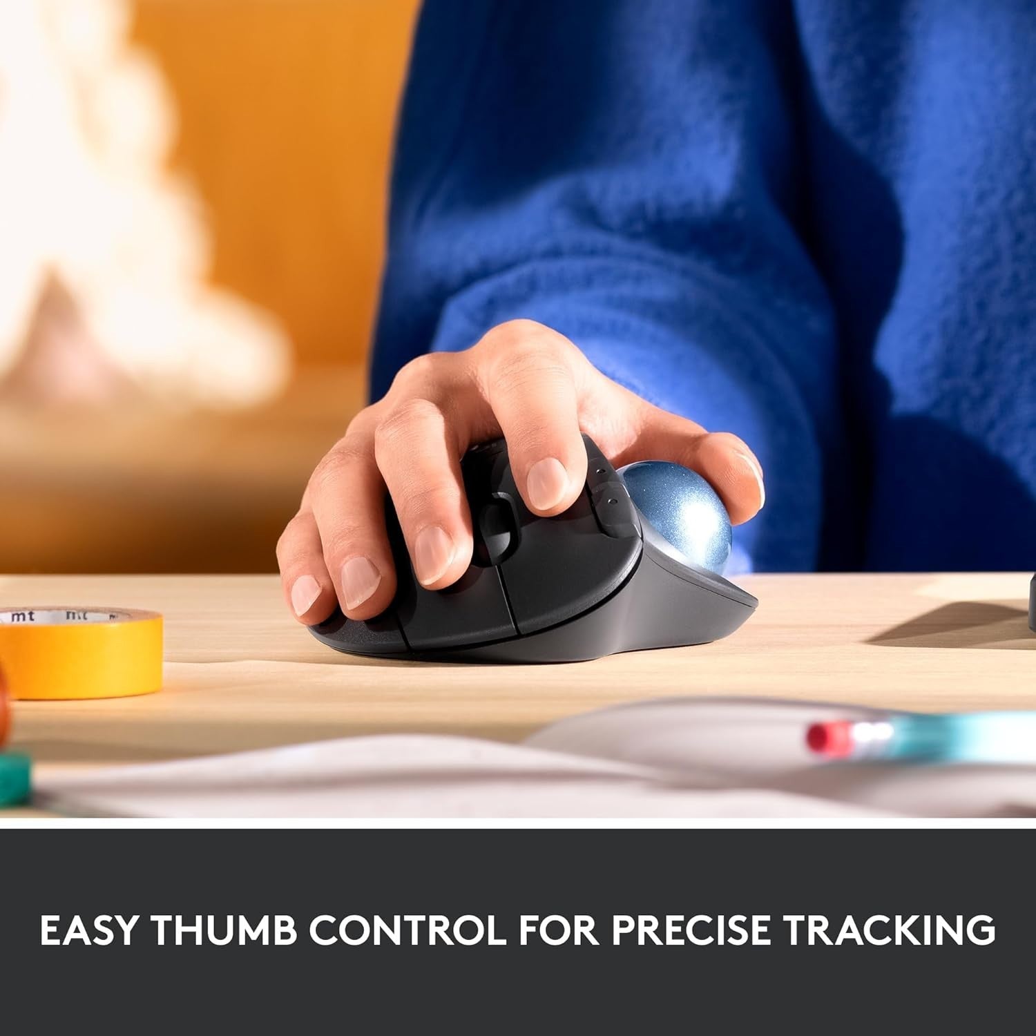 Wireless Trackball Mouse Ergonomic Bluetooth USB Thumb Control