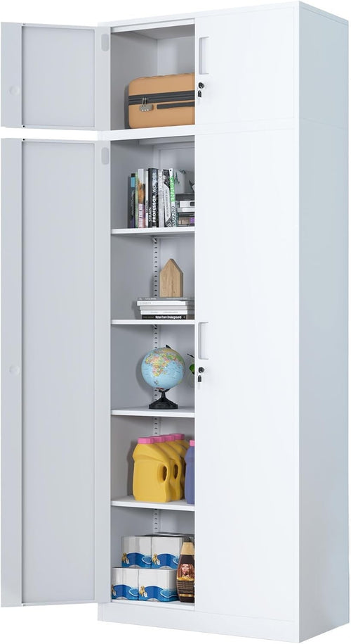 Extra Tall Metal Storage Cabinet Lockable 4 Shelf Office Garage Pantry