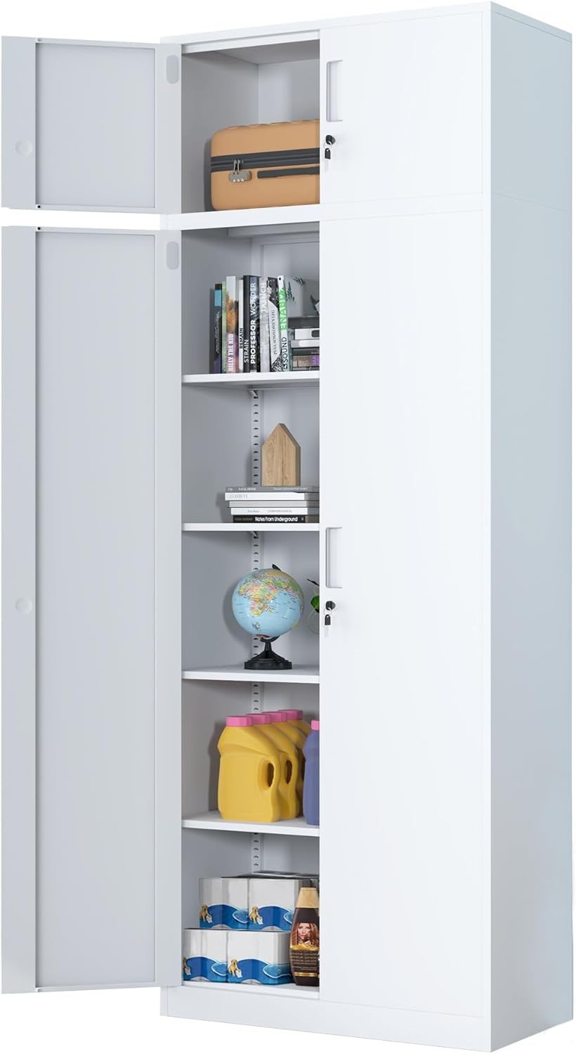 Extra Tall Metal Storage Cabinet Lockable 4 Shelf Office Garage Pantry