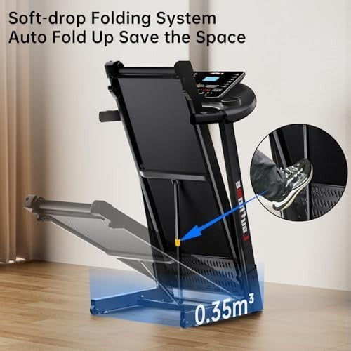 Foldable Incline Treadmill 3.25HP, 12km/h, Wide Belt, Bluetooth APP Home Gym