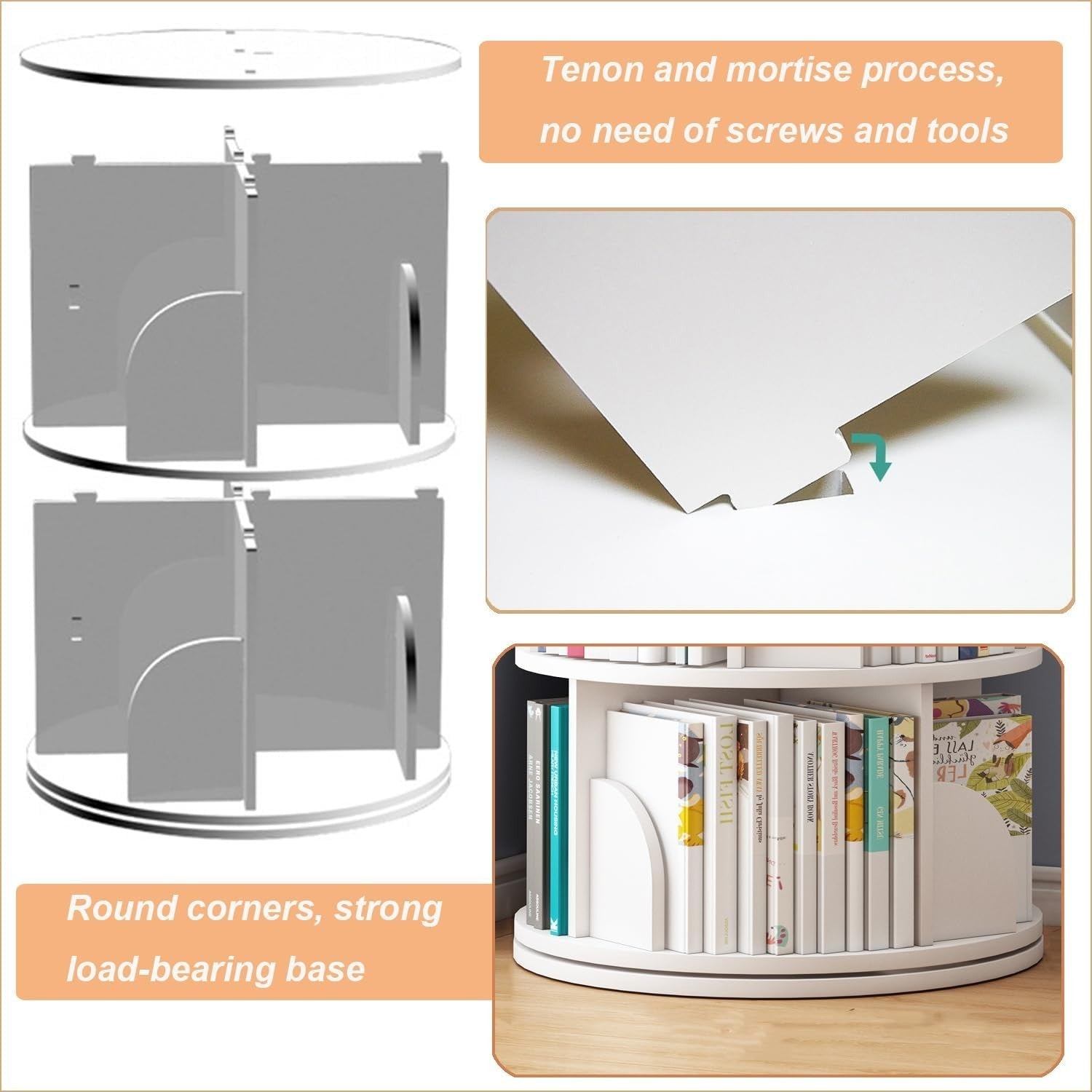 360° Rotating 5-Tier White Bookshelf – Space Saving Swivel Bookcase