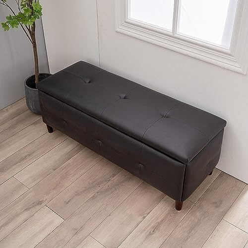 Black Faux Leather Storage Ottoman Bench with Seat & Lift-Up Lid 115x45x45