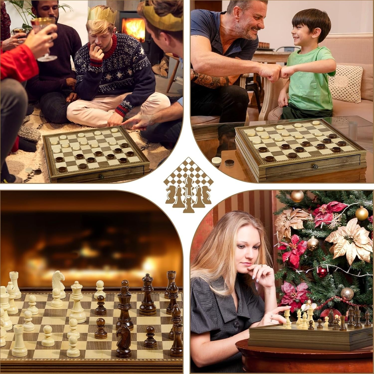 38cm Wooden Magnetic Chess Set with Storage Drawers & Extra Queens