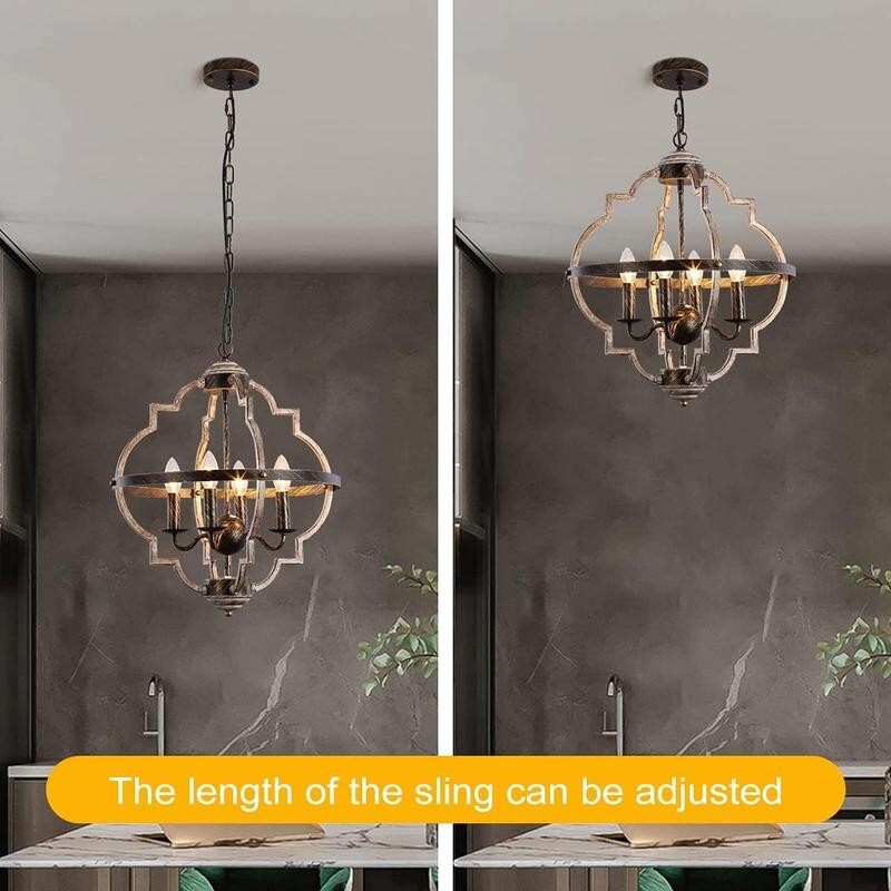 Rustic Farmhouse 4-Light Chandelier E14 Orb Pendant Light Vintage Metal Lamp