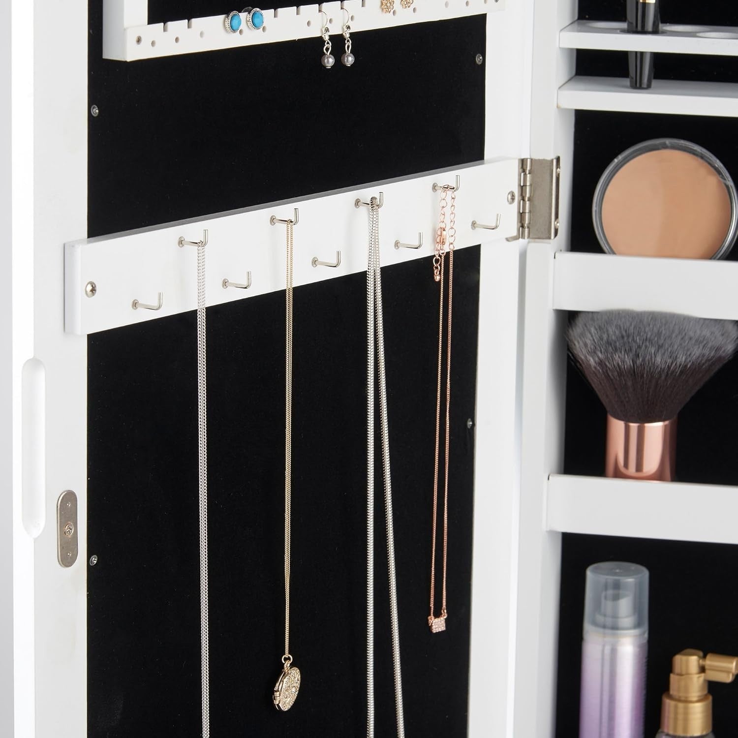 White LED Mirror Jewelry Cabinet Freestanding Tilting Storage Armoire