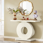 Modern White Hallway Console Table with Flower Base | Slim Entryway Design