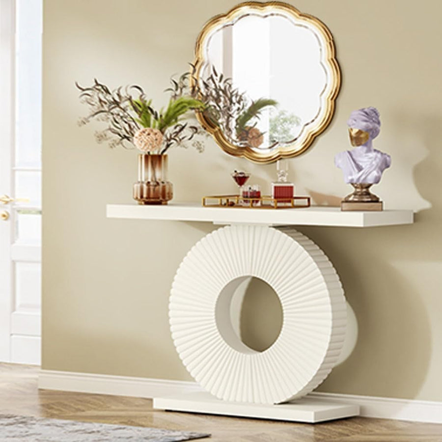 Modern White Hallway Console Table with Flower Base | Slim Entryway Design