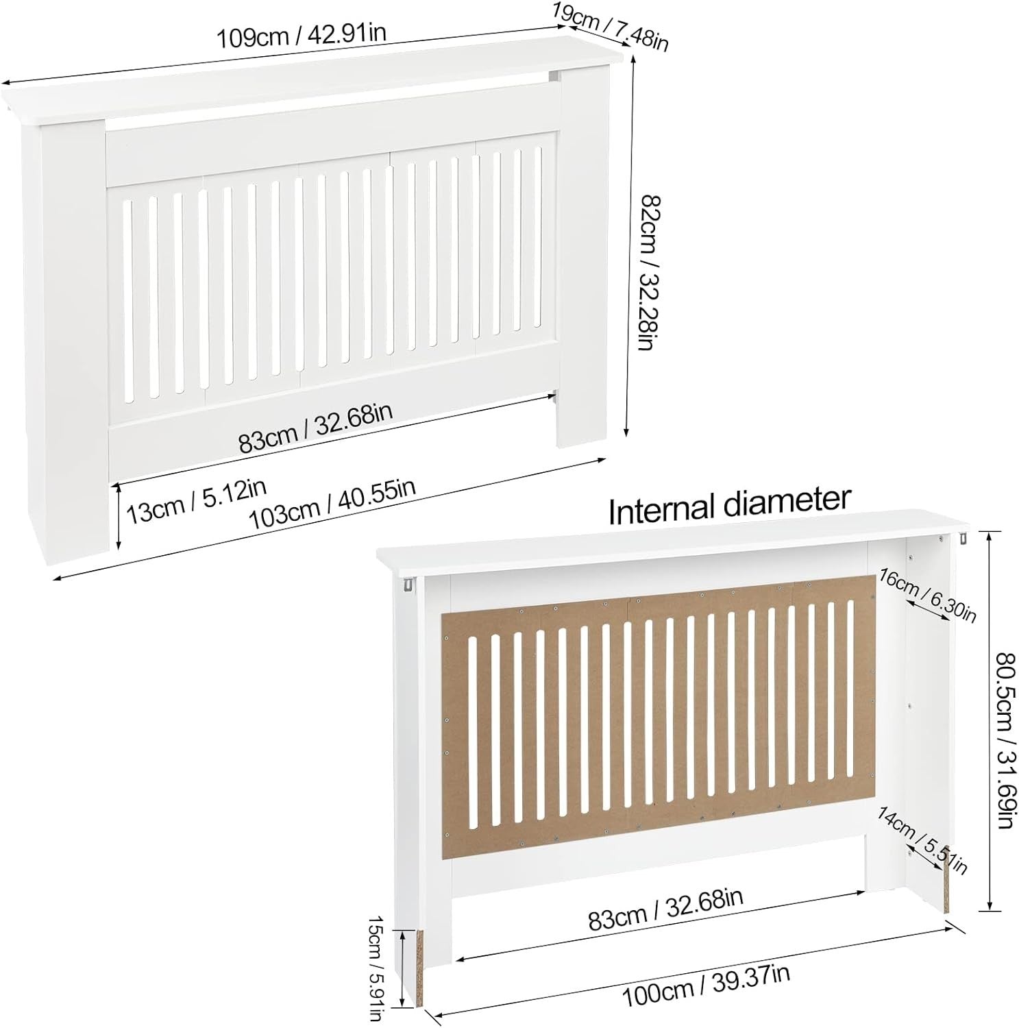 Medium White Radiator Cover | Modern MDF Vertical Slatted Cabinet