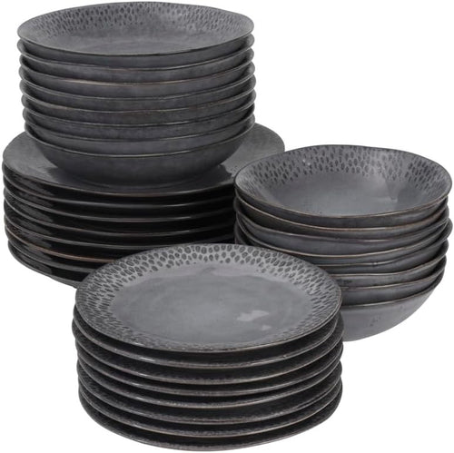 32pc Stoneware Dinner Set Charcoal Grey Teardrop Scandinavian Plates Bowls